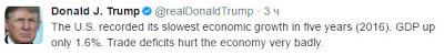 Дональд Трамп обеспокоен медленным экономическим ростом США
