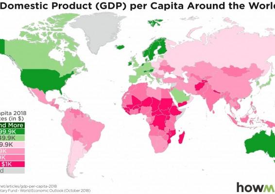 Как выглядит Беларусь по ВВП на душу населения на фоне Европы и мира
