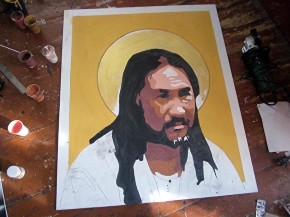 Новосибирский художник пишет портрет якутского шамана Александра Габышева