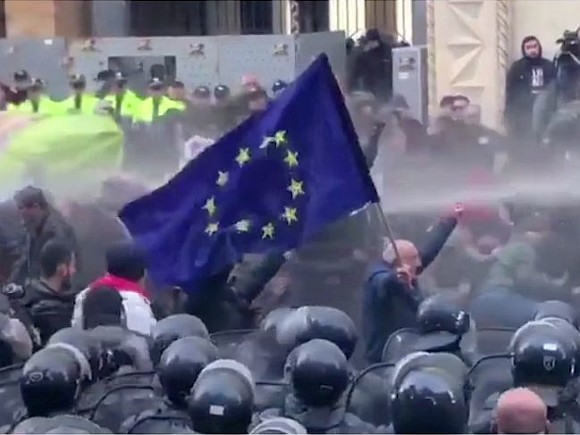 Протесты в Тбилиси начали разгонять водометами
