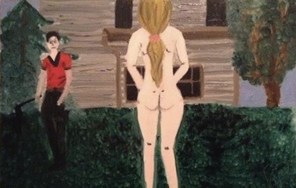 Девушка, рисующая лобком